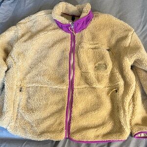 The North Face Beige Sherpa Jacket with Purple Accents